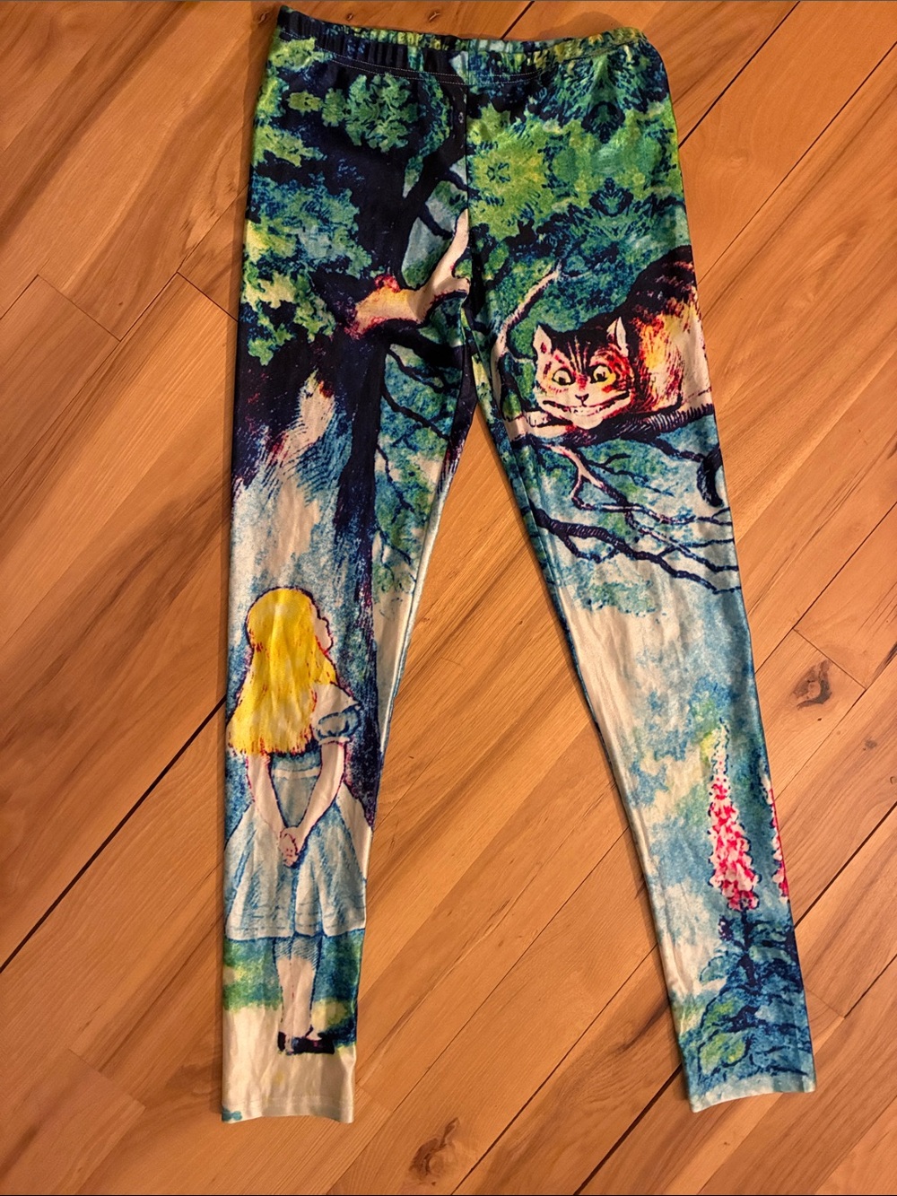 Alice in Wonderland Print Leggings - Blue/Green